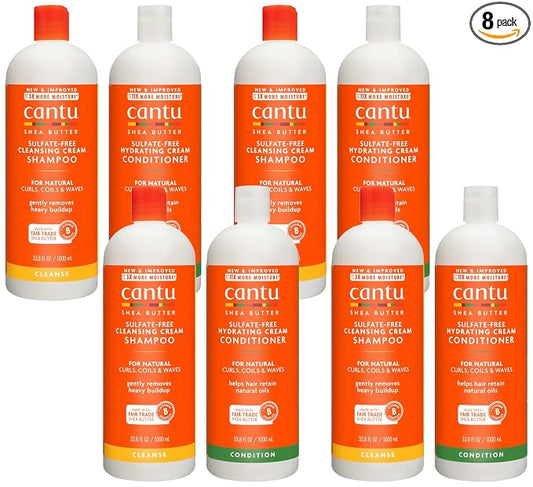Cantu Shampoo & Conditioner with Shea Butter for Natural Hair,1L,(Pack of 8)