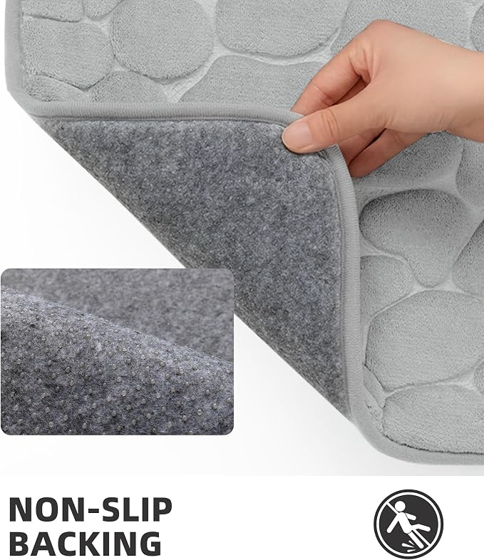 YIHOUSE Memory Foam Runner Rug, Cobblestone Bathroom Runner Rugs Super Water Absorbent Bath Mats for Bathroom Machine Washable Bath Rugs for Hallway Bedroom Laundry Room(20 x 47,Light Gray)