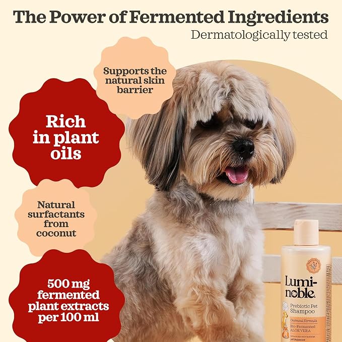 Prebiotic Hypoallergenic Sensitive Dog Shampoo – Oatmeal & Vanilla Scent Formula, Sensitive Skin | Vegan, Paraben-Free, Moisturizing & Deodorizing, Pet Shampoo | Safe for Dogs & Cats – 16 fl oz