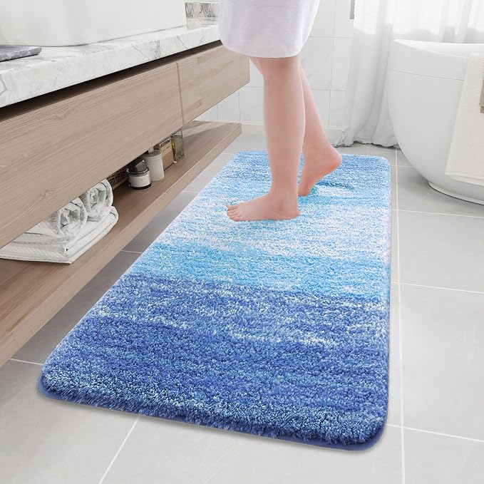 Arotive Microfiber Bathroom Rugs, Shaggy Soft and Absorbent Bath Rug, Thick Plush Machine Washable Dry Bath Mats for Bathroom, Tub and Shower, 59x24, Light Royal Blue, Rectangular