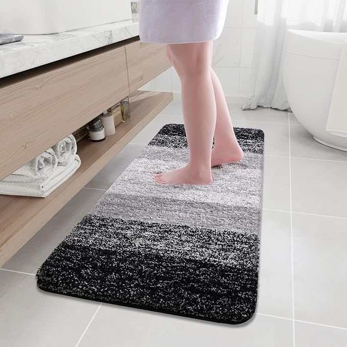 Arotive Microfiber Bathroom Rugs, Shaggy Soft and Absorbent Bath Rug, Thick Plush Machine Washable Dry Bath Mats for Bathroom, Tub and Shower, 47x20, Black, Rectangular