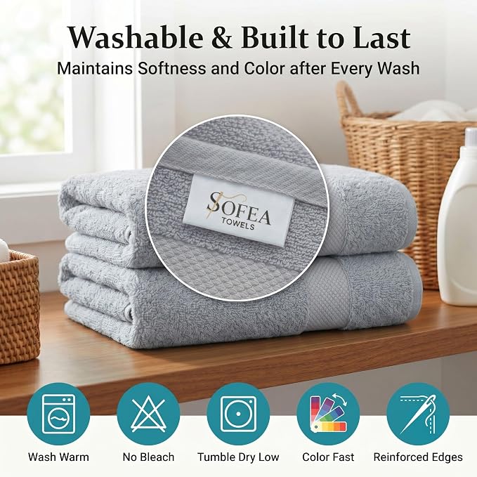 Sofea Bath Sheet Towels 2 Pack Oversized, (35 x 70 Inches) 100% Cotton Jumbo Bathroom Towels, Extra Large Soft Absorbent Bath Sheet Towels