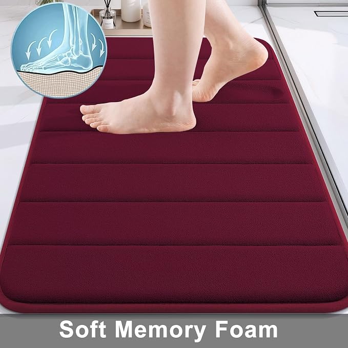 Buganda Memory Foam Bath Mat, 35" x 24", Ultra Soft Bathroom Rugs, Water Absorbent and Machine Washable Bath Rug Runner for Bathroom, Shower, and Tub, Burgundy