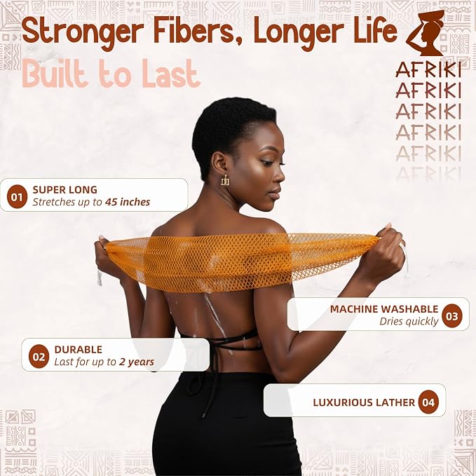 African Net Sponge, Premium Authentic Exfoliating Body Scrubber, Extra Long Stretch Bath Sponge for Shower, Deep Exfoliating Washcloth for Smooth Skin, 1 Pack (Salmon)