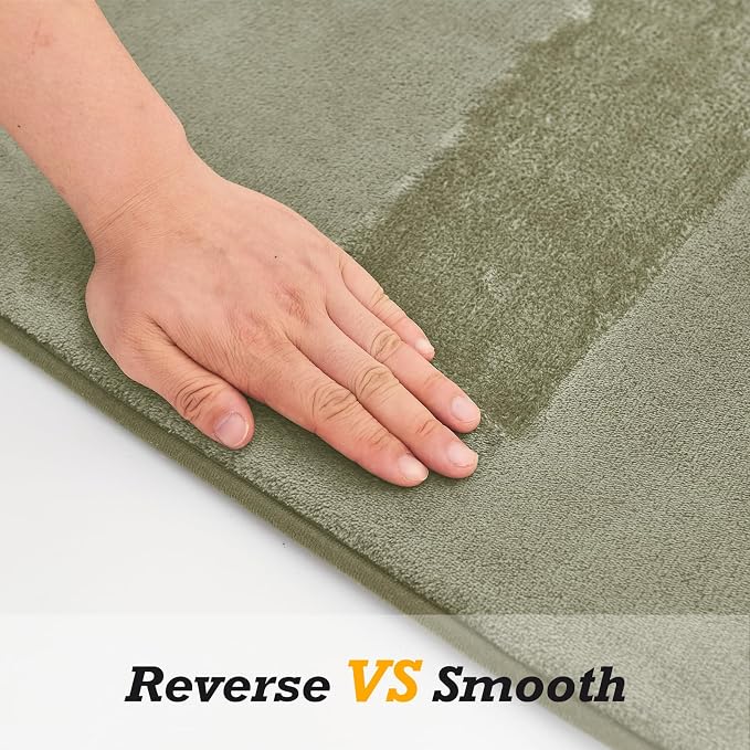 HUXMEYSON Bathroom Rugs Sets 3 Piece, Non-Slip & Quick Dry Bath Mat Set, Ultra Soft Velvet Bath Rugs for Bathroom, Toilet and Shower Floor, Olive Green