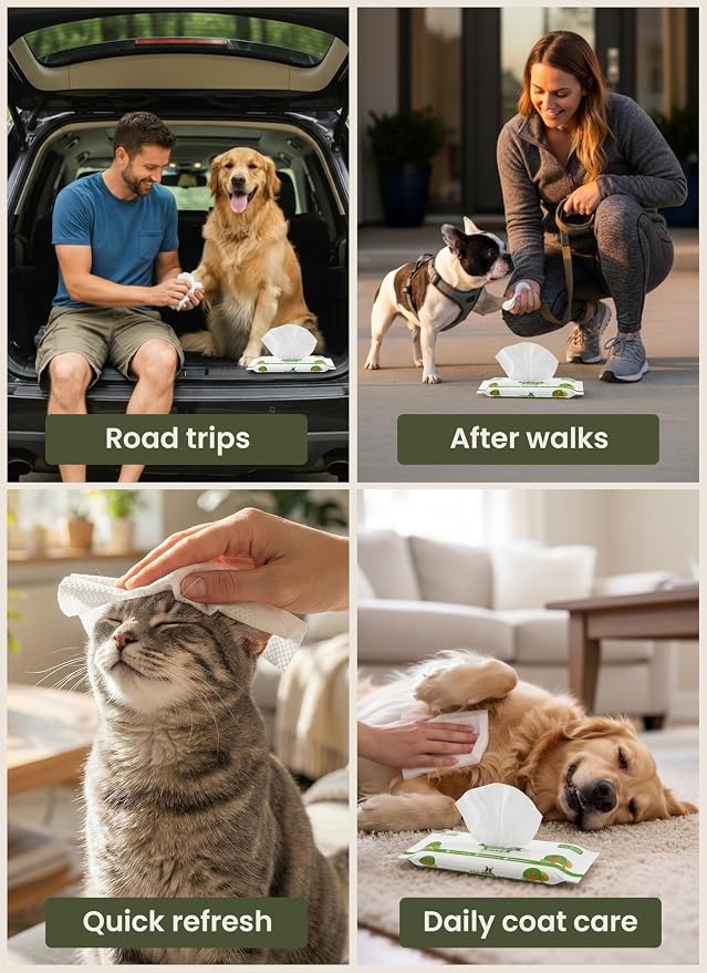 Pogi’s Dog Wipes – Hypoallergenic Pet Wipes for Paws, Body & Butt – Cleaning & Hydrating, Green Tea Scent, 120 Count