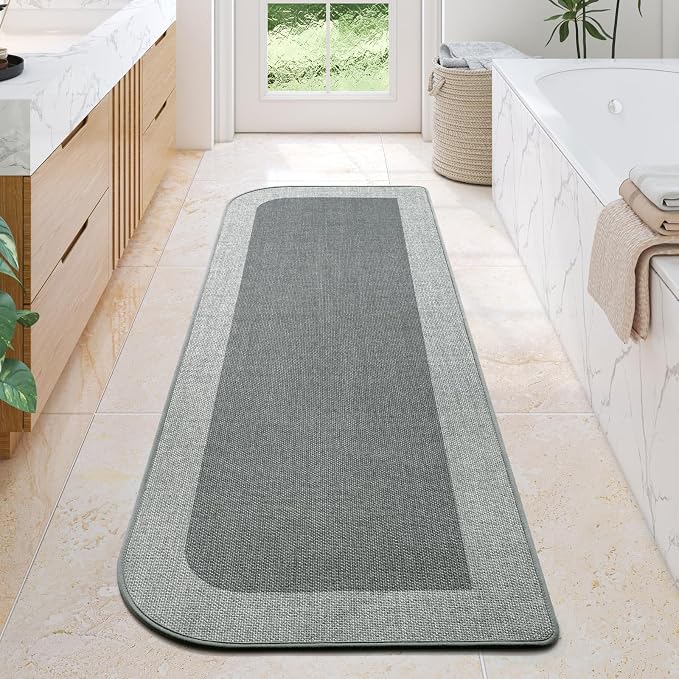 YDKGL Bathroom Runner Rug, Thin Bath Mat Non Slip Washable Large Bathroom Rugs, Rubber Backing Quick Dry for Floor, Tub and Shower, Grey 24x70