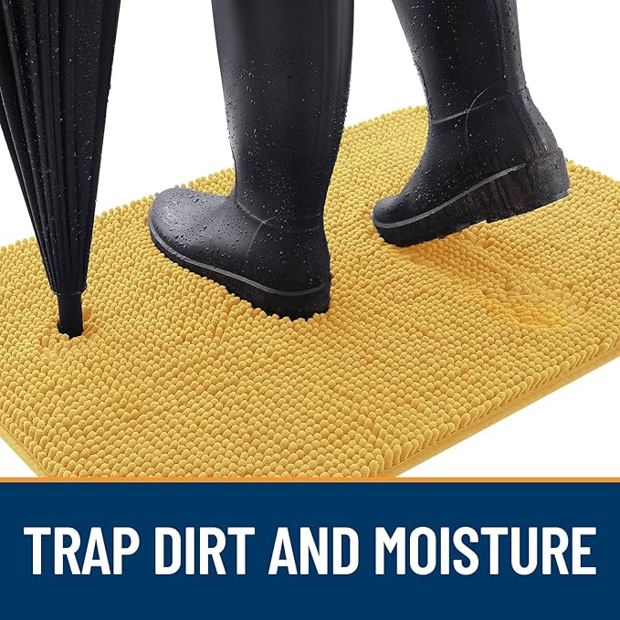 OLANLY Dog Door Mat for Muddy Paws 44x32, Absorbs Moisture and Dirt, Absorbent Non-Slip Washable Doormat, Quick Dry Chenille Mud Mat for Dogs, Entry Indoor Entryway Carpet for Inside Floor, Yellow