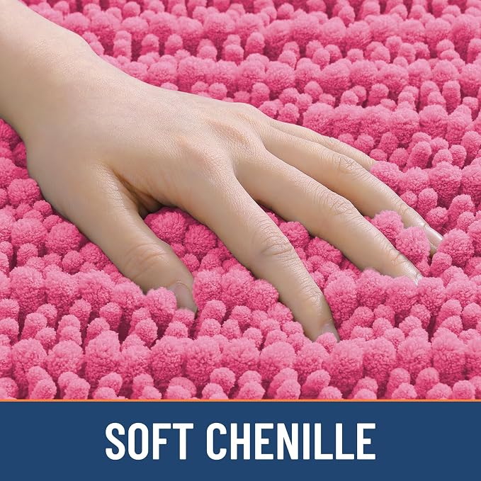 Smiry Bathroom Rugs Mat 48x32, Extra Soft Absorbent Chenille Bath Rugs, Non Slip Rubber Backing Machine Washable Quick Dry Bath Mats for Bathroom Floor, Tub, Shower, Home Decor Accessories, Hot Pink