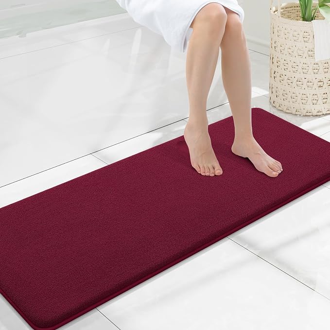 Smiry Memory Foam Bath Mat 47x17, Extra Soft Bathroom Rug, Ultra Absorbent, Quick Dry, Machine Washable Bathroom Mat for Shower, Tub & Floor Decor, Burgundy