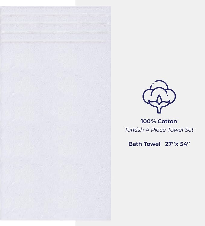 American Soft Linen 100% Cotton Luxury Turkish Towels, 4 PC Bath Towel Set | Soft Absorbent Quick Dry OEKO Tex Standard 100 Certificated Durable Machine Washable Breathable Premium Hotel Quality