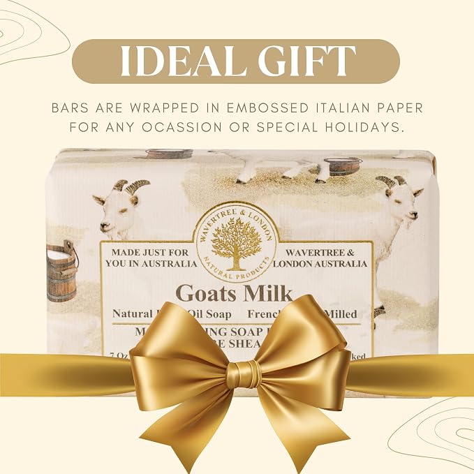 Wavertree & London Natural Goat Milk Soap Bars (2 Bars) – 7oz Individually Wrapped, French Triple Milled Moisturizing Bath Bar Soap Enriched with Shea Butter, Chemical-Free Sensitive Skin Bar Soap