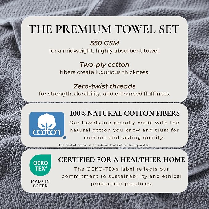 Great Bay Home 100% Cotton 6 Piece Bath Sheet Set - Absorbent, Quick-Drying, Durable Bath Towels for Bathroom Decor - Low-Twist, Two-Ply Fibers (Chambray Blue)