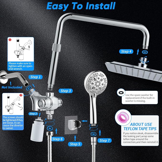 VXV 10 inch Filtered Shower Head,7 Settings High Pressure Dual Shower Heads with Handheld Spray Combo,3-Way Rain Shower Head with Filters,71''Shower Hose,Height Adjustable(Chrome)