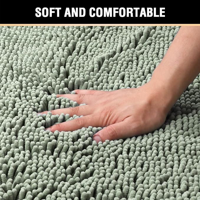 H.VERSAILTEX Bath Mat Bathroom Rug Bath Rugs for Bathroom Non Slip Bath Mats Extra Thick Chenille Rug 17" x 24" Absorbent Soft Shaggy Washable Dry Fast Plush Rugs for Bathtubs - Sage