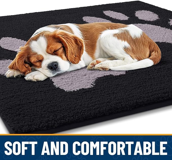 Smiry Dog Door Mat for Muddy Paws, Absorbs Moisture and Dirt, Low-Profile Entryway Mat with Non-Slip Backing, Entry Indoor Outdoor Doormat for Inside Floor (59x35 Inches, Black and Grey, Paw)