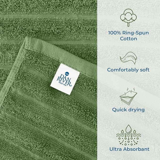 DAN RIVER Pack of 2 Bath Sheet 35x70 Inches, Extra Large Ribbed Quick Dry Bath Towels for Bathroom, Soft Absorbent Towels - Sage Green