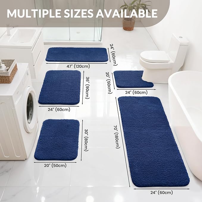 Exclusivo Mezcla Bathroom Rugs Mat 24x47, Extra Soft Non Slip Absorbent Microfiber Bath Rugs, Machine Washable Quick Dry Bath Mats for Bathroom Floor, Shower, Home Decor, Solid Navy Blue