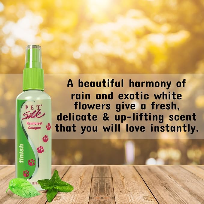 Pet Silk Rainforest Spray Cologne 4oz, Deodorizing Body Perfume & Condtioner, Clean/Fresh Light Florard Scent for Pet Grooming needs for Dogs, Cats and more!