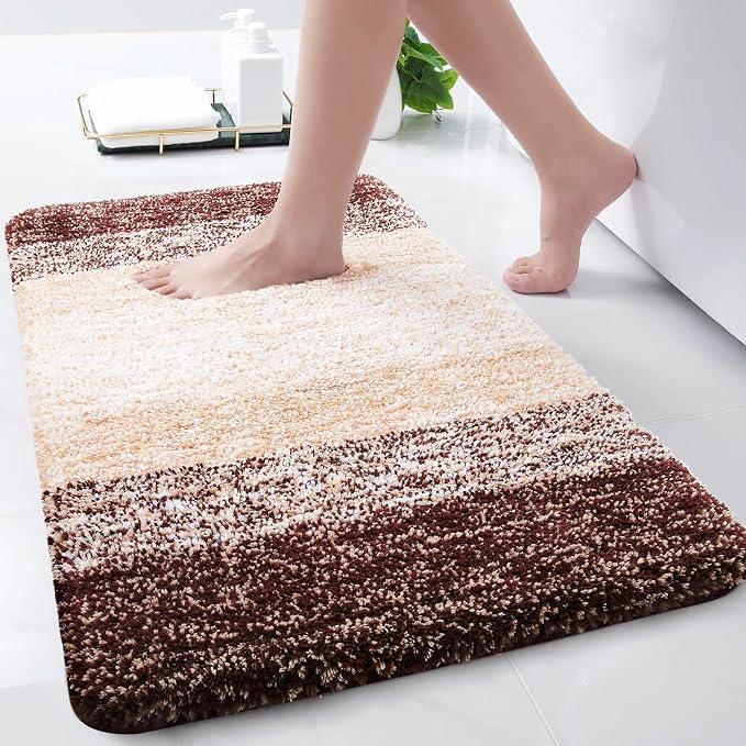Arotive Microfiber Bathroom Rugs, Shaggy Soft and Absorbent Bath Rug, Thick Plush Machine Washable Dry Bath Mats for Bathroom, Tub and Shower, 30x17, Brown, Rectangular