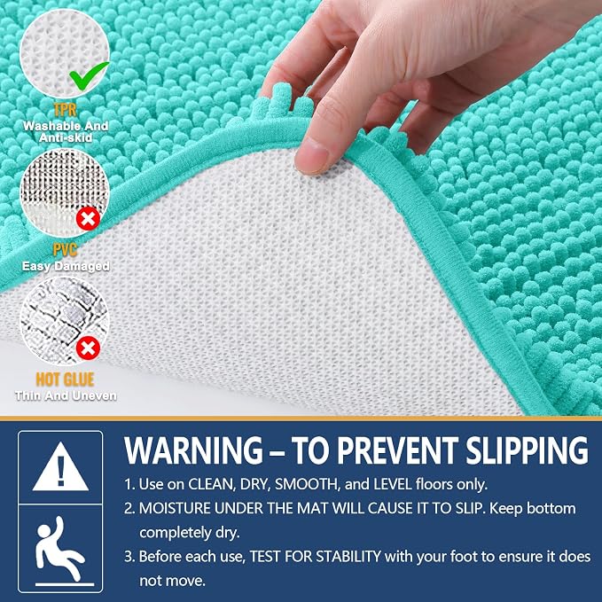 Arotive Bathroom Rugs 36x24, Extra Soft Absorbent Shaggy Chenille Bath Rugs, Machine Washable Rubber Backing Bath Mats for Bathroom Floor Tub and Shower, Home Decor Accessories,Turquoise