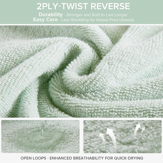 Comfort Spaces 4 Pc Bath Sheet Set 30x60, 100% Cotton 400GSM, Seafoam Green | Oversized 30x60 Bath Sheet, Quick Dry Cotton, Dual Layer Extra Absorbent, Great for Shower or Beach