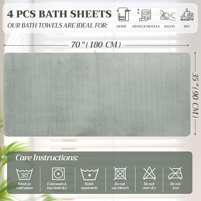 4 Pcs Microfiber Bath Towel Set 35" x 70" Oversized Turkish Luxury Plush Bath Sheet Extra Large Pastel Jacquard Chevron Sheet Soft Coral Velvet Absorbent Blanket for Pool Shower Spa