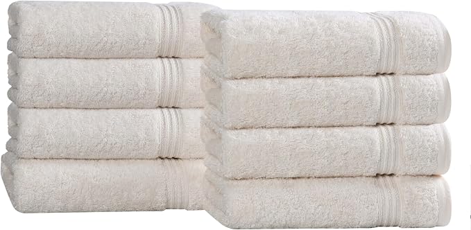 Superior Egyptian Cotton 8-Piece Hand Towel Set, Towel Basics For Quick Dry, Absorbent Small Towels, Facial, Spa, Kitchen, Bathroom Essentials, Apartment, Guest Bath, Soft, Washcloth, Ivory