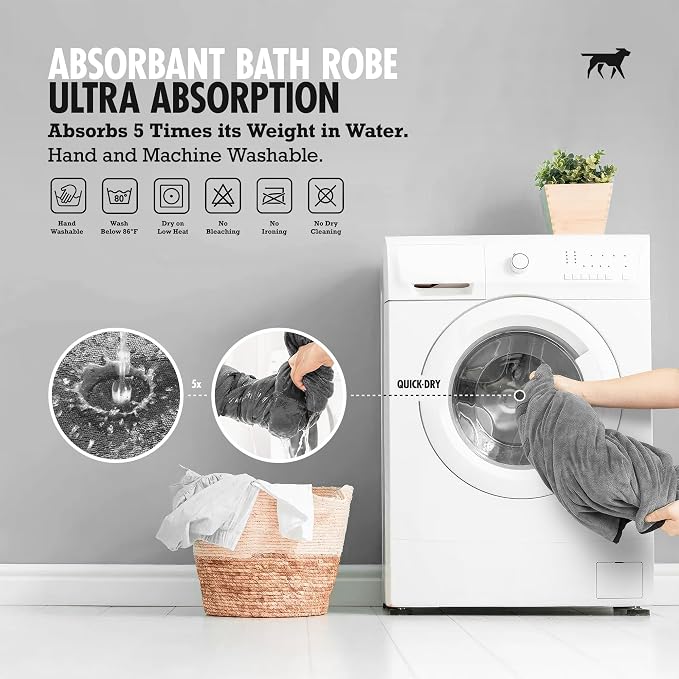 Tuff Pupper Fast Drying Dog Bath Robe | 800 GSM Plush Dog Towel Bathrobe/Dressing Gown | Super Absorbent Pet/Puppy Bathrobe | Adjustable Hood & Belly Strap | Super Soft | Fast Drying (XXXL, Gray)