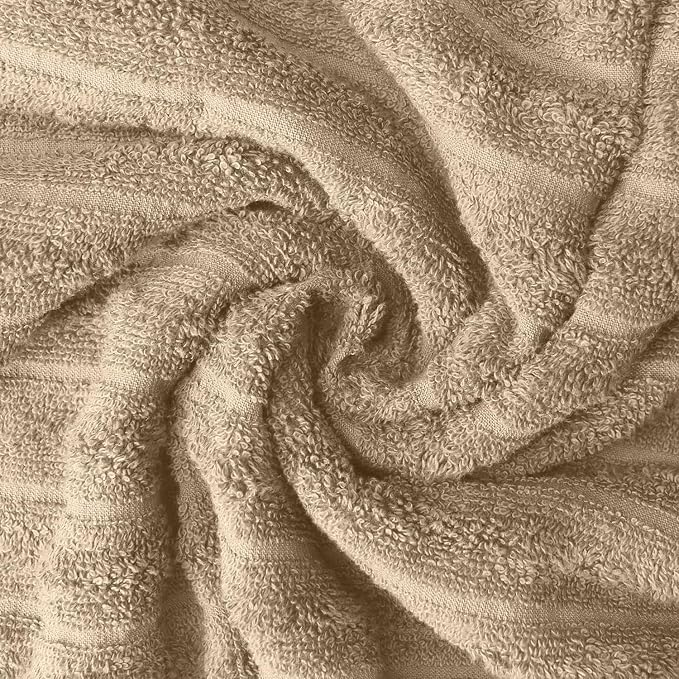 RIVERSIDE Pack of 2 Extra Large Bath Sheet Towels, 35 x 70 Inches, 600 GSM, Ribbed Stripe, 100% Cotton - Super Soft, Highly Absorbent & Quick Dry for Bathroom, Spa & Hotel, Tan