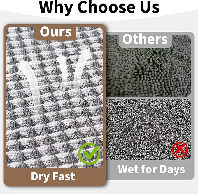 Waffle Bath Mat - Boho Bathroom Rugs Non Slip Washable, Super Absorbent & Quick Dry, Soft Bath Mat Farmhouse Bathroom Decor, 20'' x 48'', Dark Grey and White