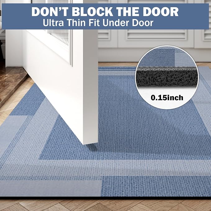 YDKGL Extra Long Non Slip Bathroom Runner Bath Mat, Rubber Backing Ultra Thin Bath Rug Fit Under Door Quick Dry Super Absorbent Washable Shower Mat for Bathroom Floor Bathtub Sink, Blue 24"x70"