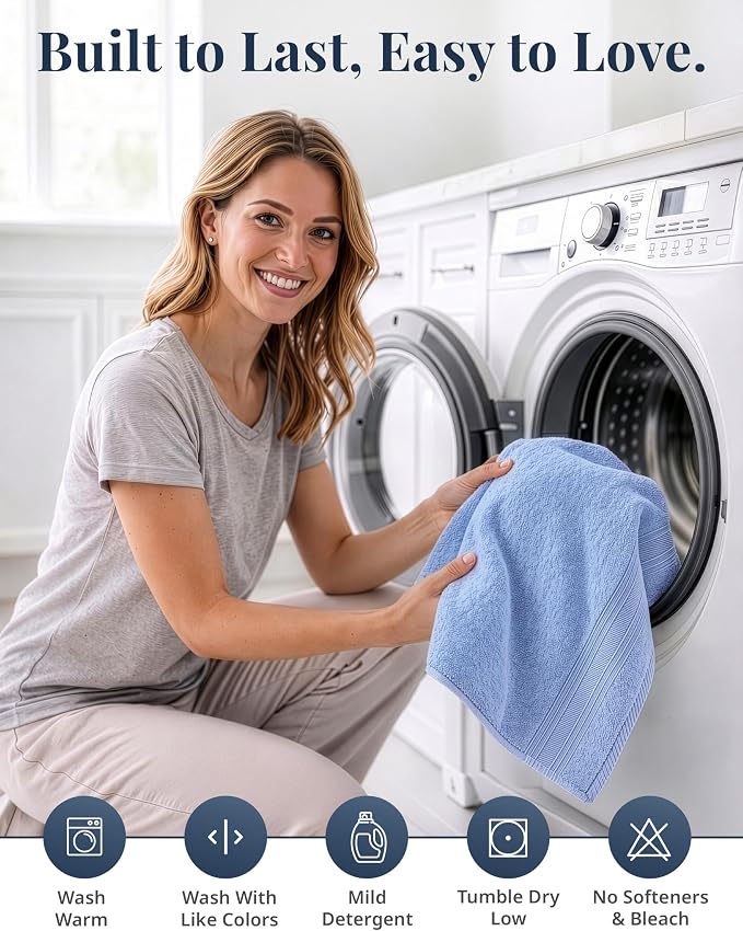LANE LINEN Bath Hand Towels for Bathroom - Pack of 6 (16" x 28"), 100% Cotton Hand Towel - Soft, Durable, Quick Dry & Highly Absorbent - Hotel Quality Face Towels for Salons & Home Use - Cerulean Blue