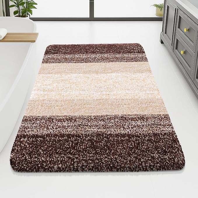 Arotive Microfiber Bathroom Rugs, Shaggy Soft and Absorbent Bath Rug, Thick Plush Machine Washable Dry Bath Mats for Bathroom, Tub and Shower, 70x46, Brown, Rectangular