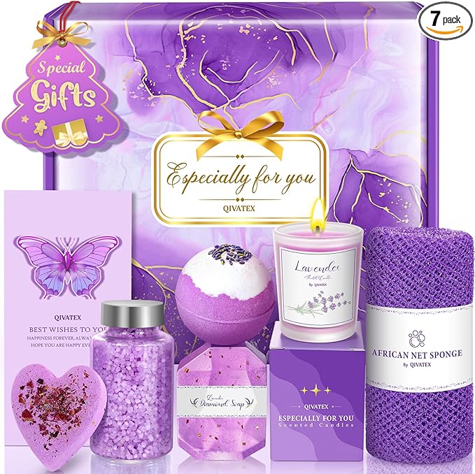 Easter Gifts for Her, Bath Gift Set for Women, Birthday Gifts for Wife Women Sister Mom Auntie Grandma Friends, Relaxing Spa Self Care Lavender Bath Bombs Set﻿