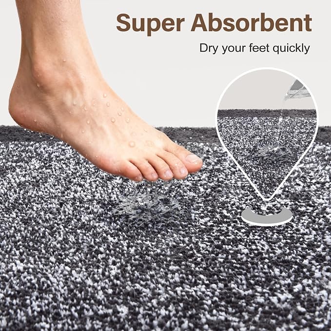 Toilet Rugs U-Shaped 24x19, Non-Slip Plush Shaggy Quick Dry Bathroom Contour Rugs, Extra Soft Absorbent Chenille Washable Bath Mat for Toilet Base, Dark Grey