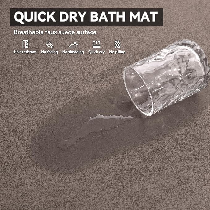 MontVoo -Bath Mat Rug-Rubber Backing Non Slip Quick Dry Absorbent Thin Bathroom Rugs Fit Under Door-Faux Suede Surface Bathroom Floor Mats-Shower Rug for in Front of Bathtub Shower Brown 17"x27.5"