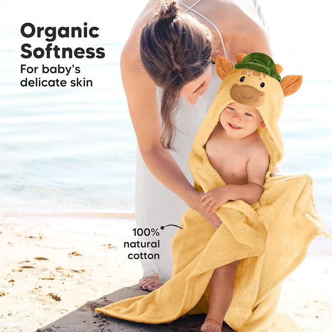 KeaBabies Organic Baby Towel with Hood for Girls, Boys, Soft (Gigi) | Absorbent 100% Cotton Hooded Baby Towels for Newborns, Infants, Large Hooded Bath Towels for Babies, Kids, Toddler 1-3