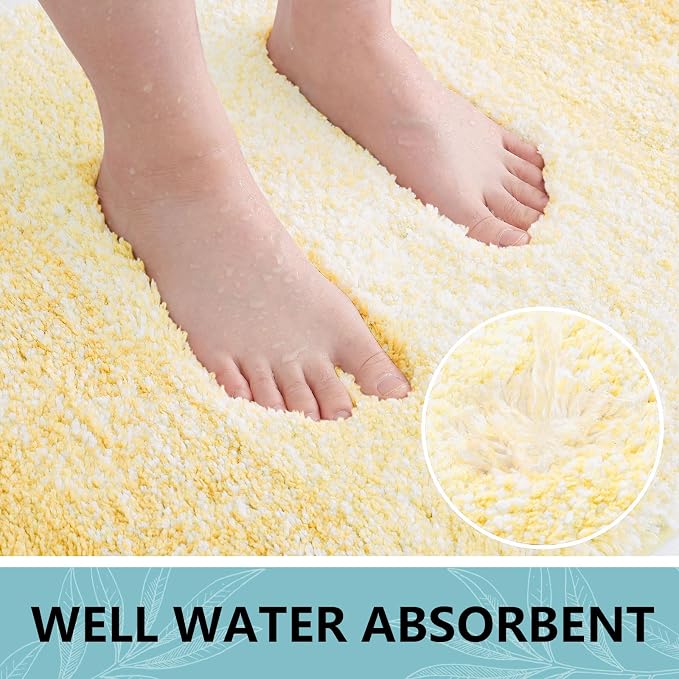 Arotive Microfiber Bathroom Rugs, Shaggy Soft and Absorbent Bath Rug, Thick Plush Machine Washable Dry Bath Mats for Bathroom, Tub and Shower, 24x16, Light Yellow, Rectangular