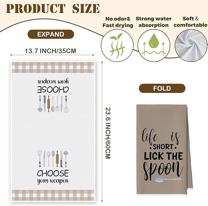 Kitchen Towels Set of 2, Kitchen Utensils Dish Towel for Kitchen, Decorative Hand Towels for Bathroom, Fast Drying Tea Towel with Funny Sayings, Housewarming Xmas Gifts for Women Mom -B20