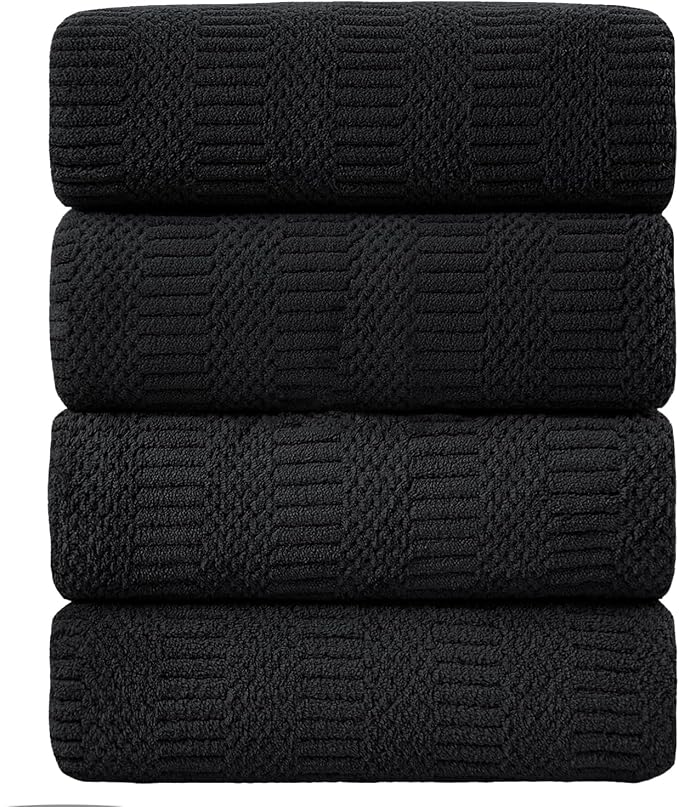 Ycosy 4 Pack Extra Large Microfiber Bath Towels Set,35x70 inches,600GSM,Less Lint Highly Absorbent Super Soft & Quick Dry,Oversized Bath Towels,Perfect for Bathroom Gym Pool,Black