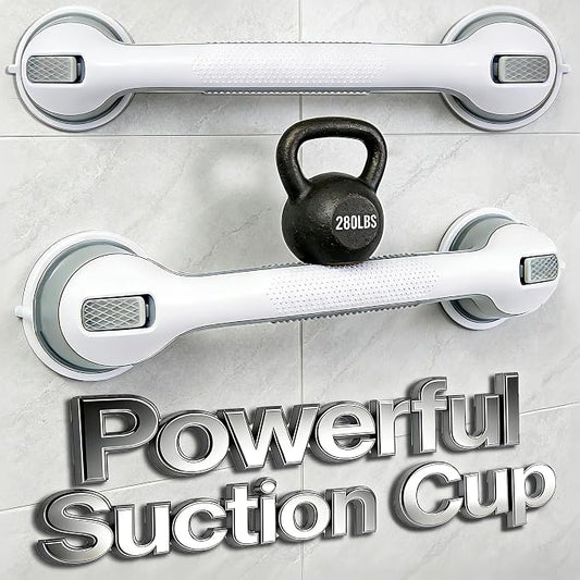 2 Pack 16.25” Grab Bars for Bathtubs and Showers, Shower Handles for Elderly Suction Cup Grab Bars for Shower Wall Heavy Duty, Safety Grab Bar for Seniors Suction Bathroom, No Drilling