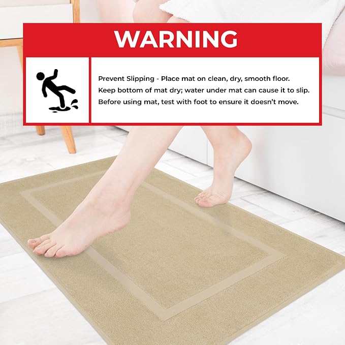 Cotton Paradise 100% Cotton Turkish Bathmat Set, Soft Absorbent Quick Dry, 2 Piece 20x34 Bathmat Floor Set, Beige