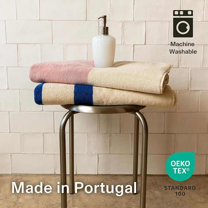 Everlayer Bath Towel Set 4 PCS, 2 Bath Towels + 2 Hand Towels, 550 GSM 100% Combed Cotton, Ultra Soft Luxury Bath Towels, Cotton Hand Towels, Made in Portugal, Calamine Sky - Janus
