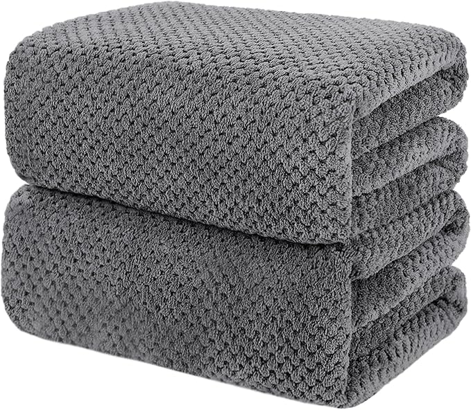 2 Pack Bath Towel Set, Lightweight Waffle Bath Towel Set, Microfiber Super Soft Highly Absorbent, Sturdy Quick Drying Towels for Bathroom, Gym, Sports, Yoga (2 Piece 27" x 55", Light Grey)