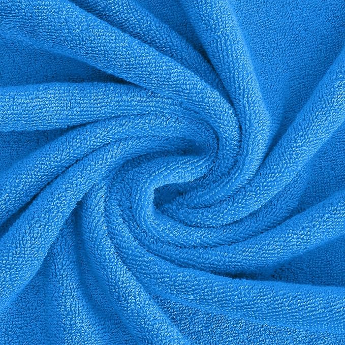 Feather & Stitch 100% Cotton Bath Towel Set of 6, 625 GSM Ultra Soft Highly Absorbent 2 Bath Towels, 2 Hand Towels & 2 Washcloth - Luxury Quick Dry Shower Towels. (Deep Cyan)