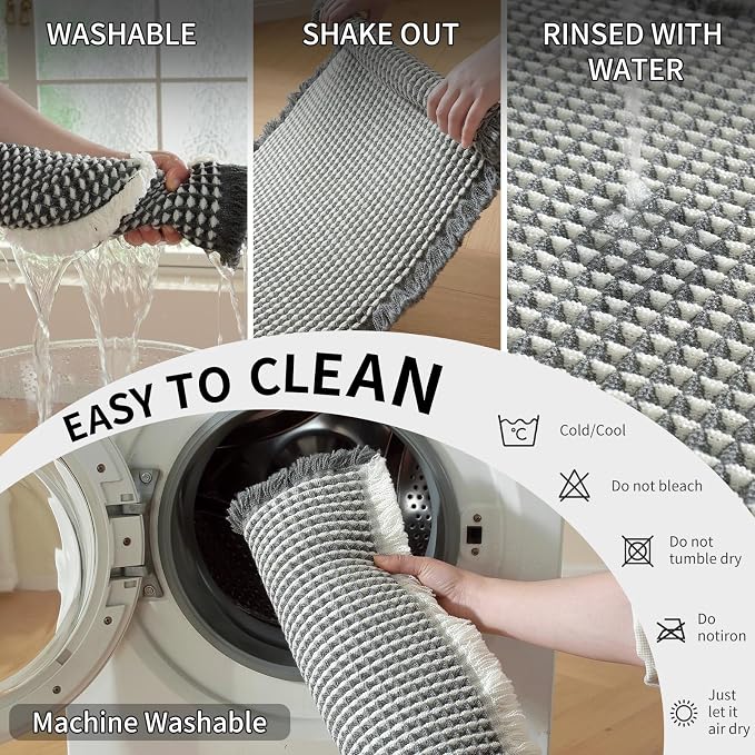Waffle Bath Mat - Super Water Absorbing Bath Mat Quick Dry, Bathroom Rugs Non Slip Washable, Rubber Backed Bathroom Mat for Bathroom Floor, Tub and Shower, 20" x 32", Dark Grey & White