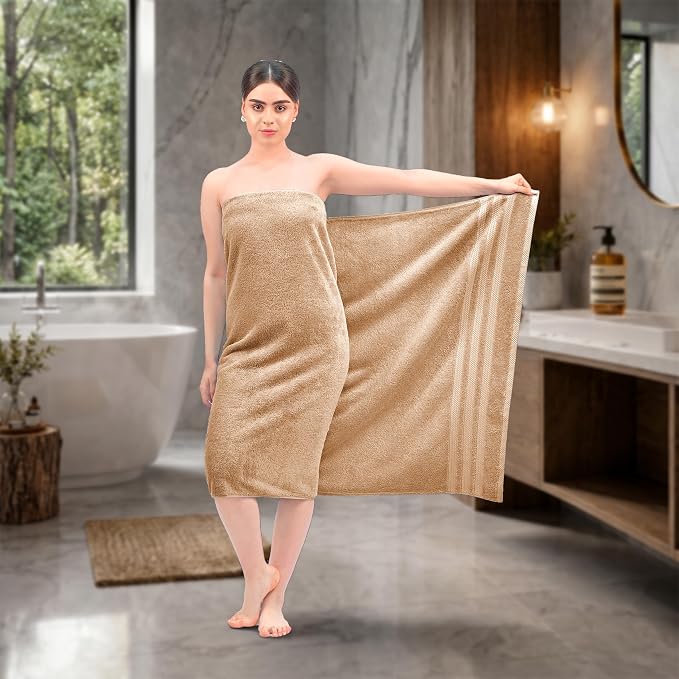 Bath Sheets 2 Pack Extra Large 35 x 70 Inches 600 GSM 100% Ring Spun Combed Uzbek Cotton Bath Towels Oeko-TEX Certified Soft Highly Absorbent Quick Dry – Desert Beige