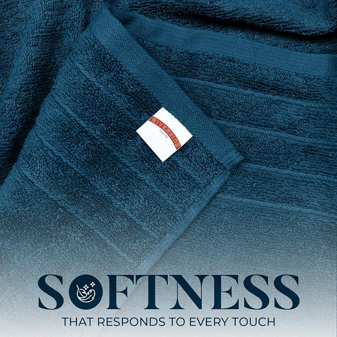 RIVERSIDE Pack of 4 Premium Extra Large Bath Towels 30 x 60 Inches, 100% Cotton, Super Soft & Highly Absorbent, Larger & Lighter Weight, Quicker to Dry, Perfect for Bathroom, Blue Opal