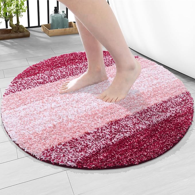 Arotive Microfiber Bathroom Rugs, Shaggy Soft and Absorbent Bath Rug, Thick Plush Machine Washable Dry Bath Mats for Bathroom, Tub and Shower, 24x24, Burgundy, Round